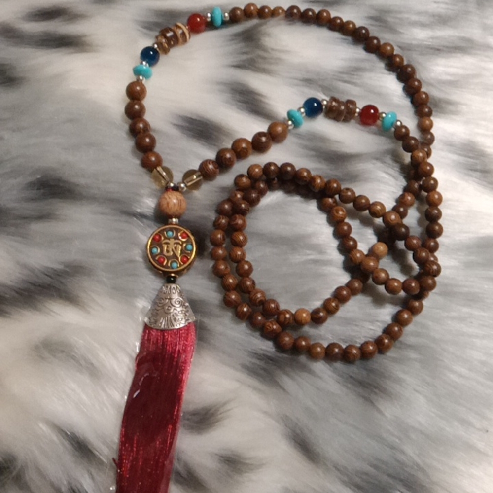 Boho Mala Beads Long Necklace with Tassel
